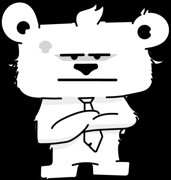 Peasy, la mascotte ours polaire d'Easy to Change, bras croisés dans une posture désinvolte